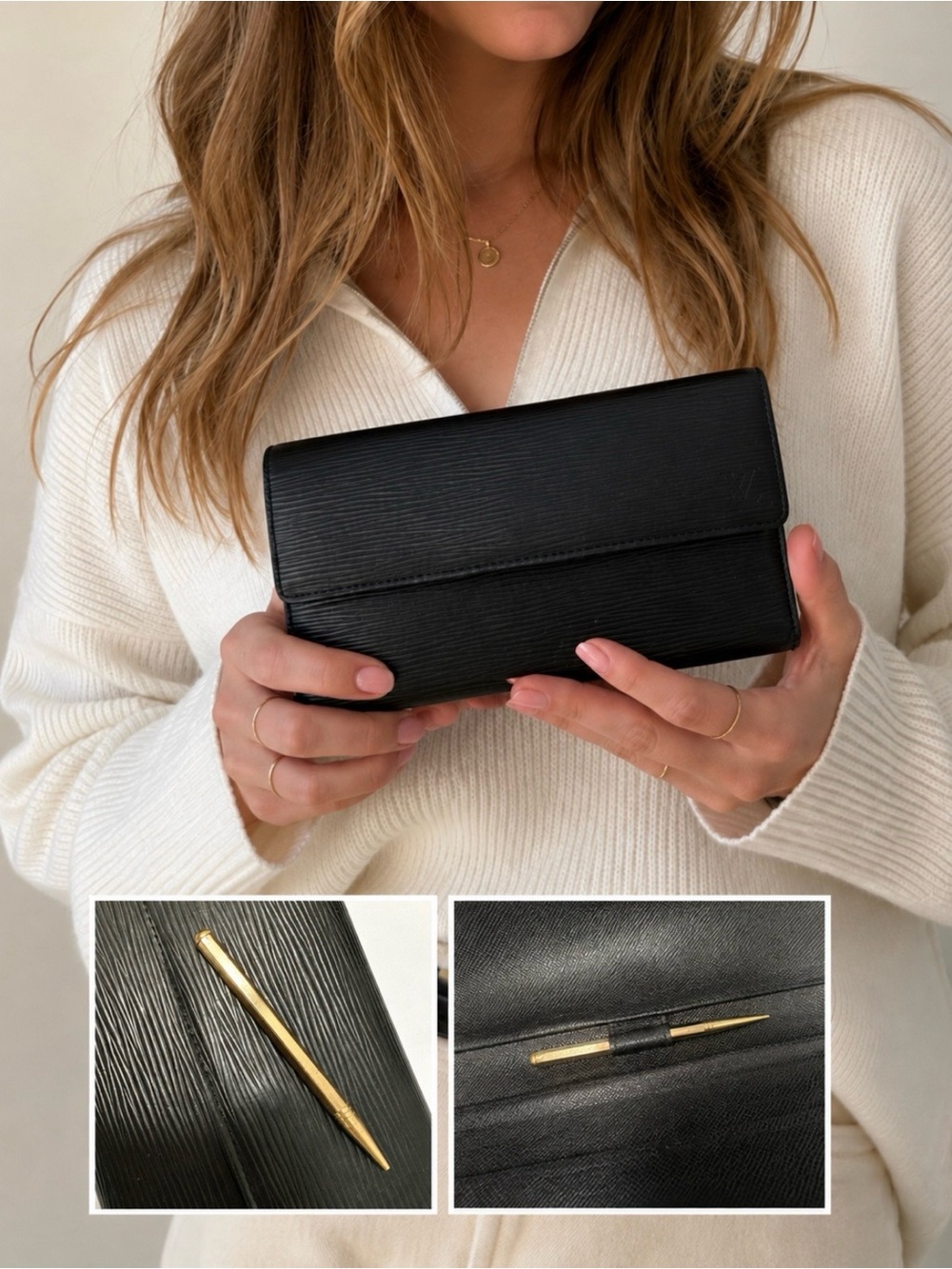Louis Vuitton Black Epi Wallet Leather, Authentic Vintage LV Mechanical Pencil.